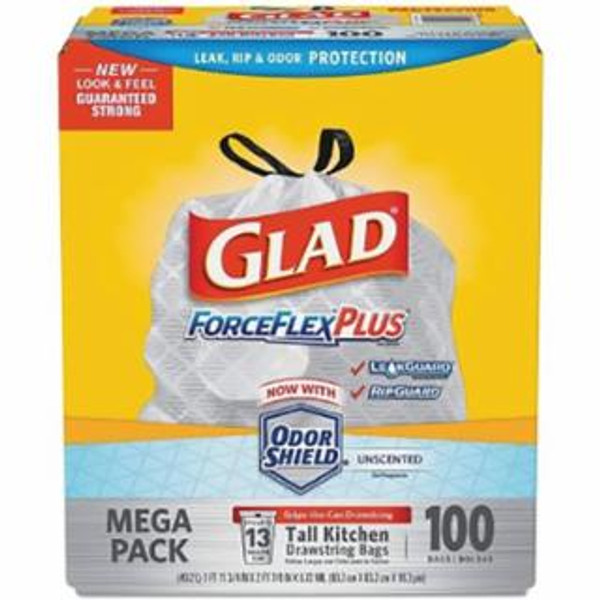 GLAD GLAD FORCEFLEX PLUS DRAWSTRING WHITE 13GAL 100CT