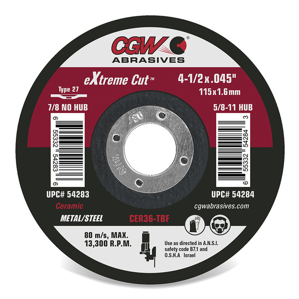 CGW ABRASIVES 41/2X.045X7/8 T27 CER36-T-BF 54283