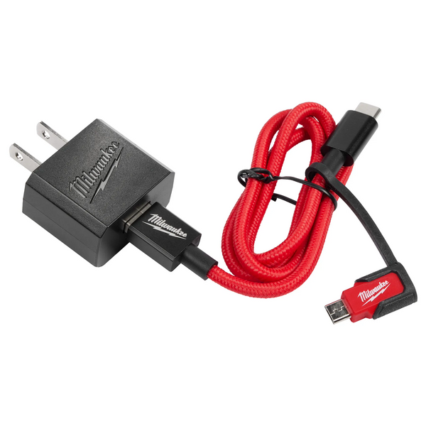Milwaukee 3ft USB-C and 2.1A Wall Charger w/ Micro USB Adaptor 48-59-1209