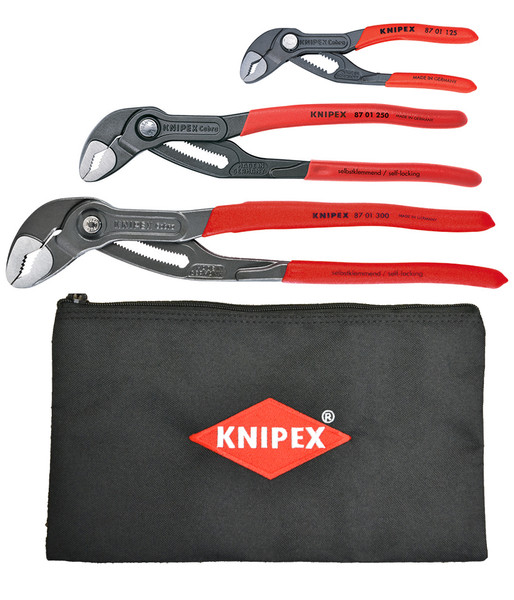 KNIPEX 3 Pc Cobra® Set w/ Keeper Pouch (87 01 125, 87 01 250,  87 01 300, 9K 00 90 12 US) 9K0080122US