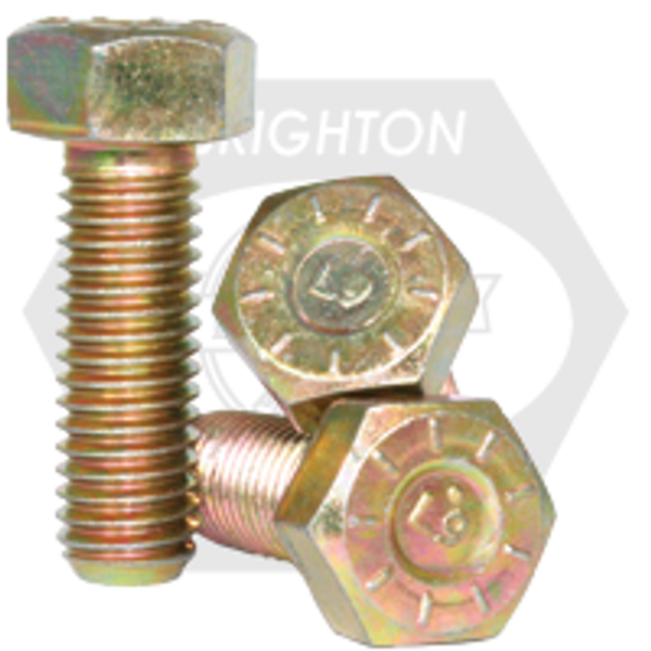 1 1/8"-12 x 3" L-9 Hex Head Cap Screw, Fine, Alloy, Zinc-Yellow Cr+3 (U.S.A.), Fully Threaded, Qty 16 1 1/8"-12 x 3" L-9 Hex Head Cap Screw, Fine, Alloy, Zinc-Yellow Cr+3 (U.S.A.), Fully Threaded, Qty 16