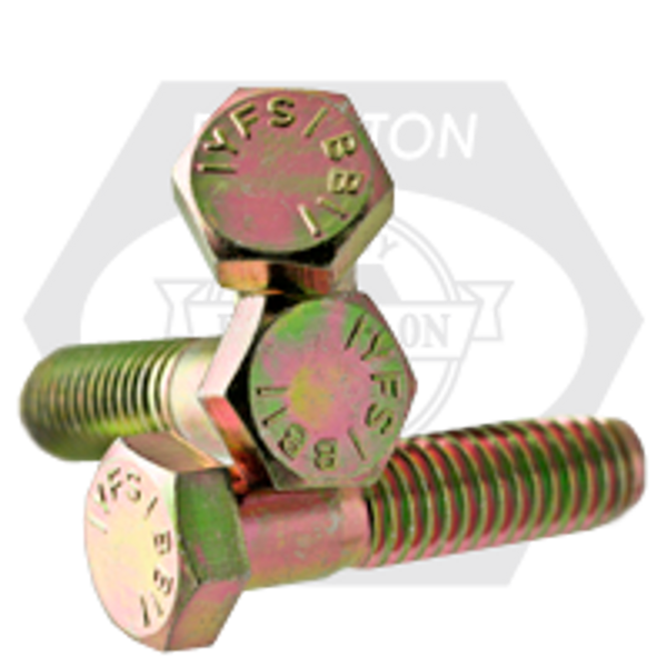 3/8"-16 x 4 3/4" Hex Cap Screws Grade 5, Coarse, Med. Carbon Zinc Yellow Cr+6, Partially Threaded, Qty 50
