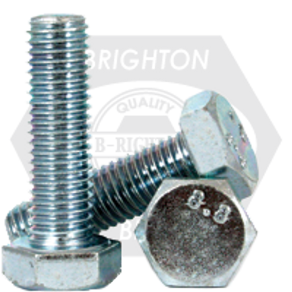 M12-1.25 x 55 mm DIN 961 Hex Cap Screws 8.8, Extra Fine, Med. Carbon Zinc Cr+3, Fully Threaded, Qty 50