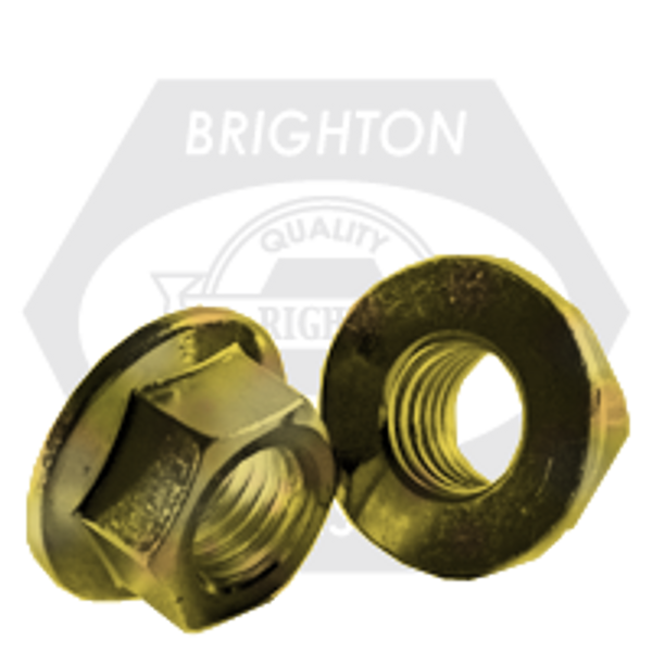 M12-1.75, Coarse, Metric Class 8 Hex Flange Nut, Non Serrated, DIN 6923, Zinc Yellow Cr+, Qty 100