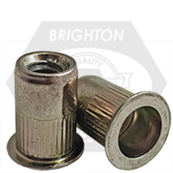 M5 (.020-.130) Steel Large Flange Knurled Body Rivet Nut Zinc Yellow Cr+3, Qty 500