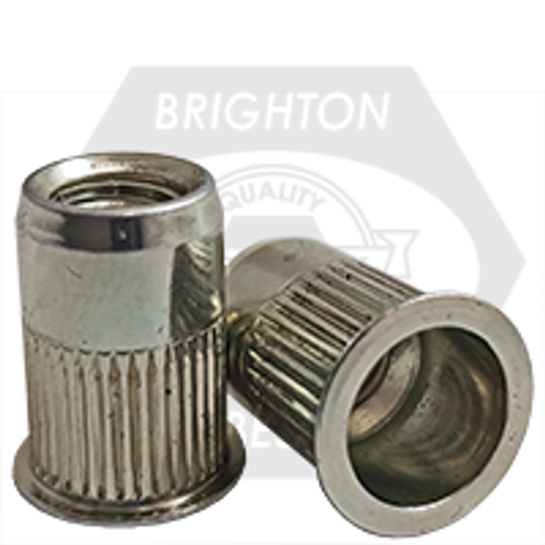 10-32 (.130-.225) Steel Small Flange Knurled Body Rivet Nut Zinc Yellow Cr+3, Qty 1000