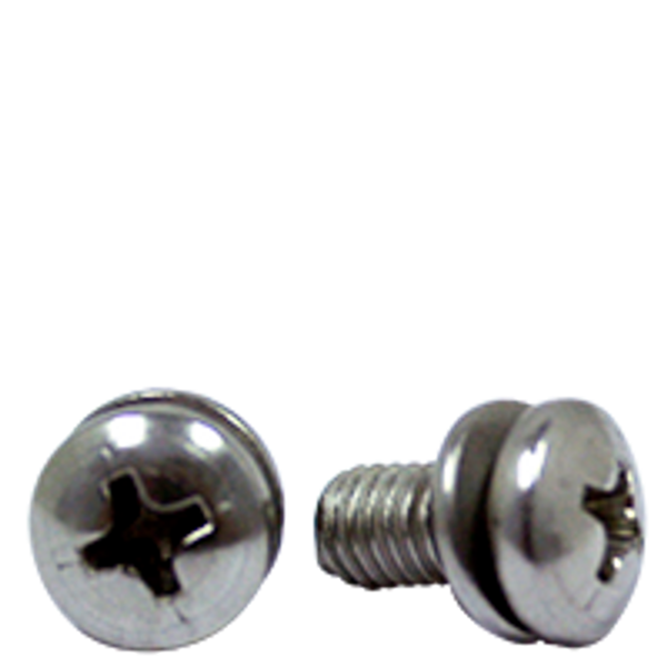 #10-32 x 1/2", 410 Stainless Steel External Tooth Washer Machine Screw Pan Head Phillips SEMS 18-8 Stainless Steel A2, Fully Threaded, Qty 500