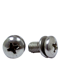 #2-56 x 3/8" Machine Screws w/ Internal Tooth Washer (410 Stainless Steel), Phillips Pan Head, SEMS, 18-8 Stainless Steel A2, Full Thread, Qty 1000
