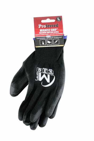 M Black Pu Coating / Black Nylon Proferred Industrial Gloves, Qty 6