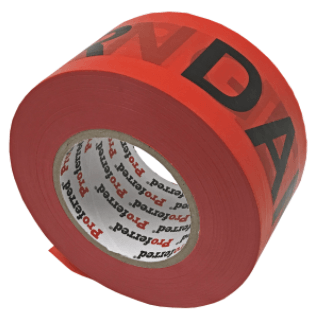 2.8In x 1000Ft, 0.035mm (1.3Mil) Danger Tape Proferred Red / Black Danger Tape, Qty 16
