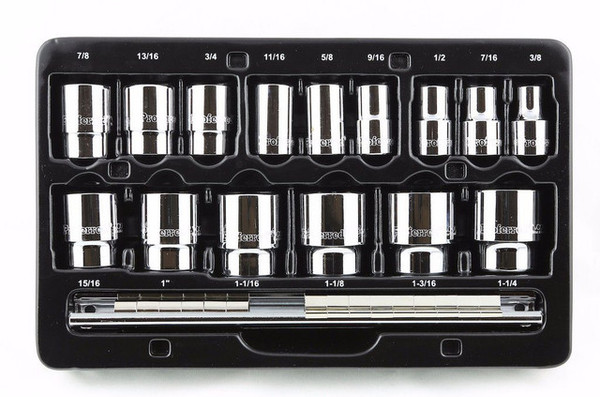15 pc 12 Point Standard Proferred 1/2" Drive Standard SAE Socket Set, Qty 1