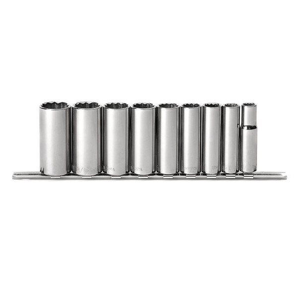 9 pc 12 Point Deep (Arm) 3/8" Drive SAE USA 3/8" Drive Standard SAE Socket Set, Qty 1