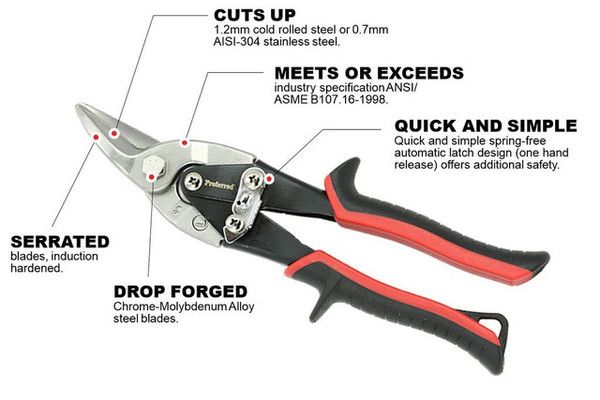 Left Cut Proferred Aviation Snips, Tpr Grip, Qty 1