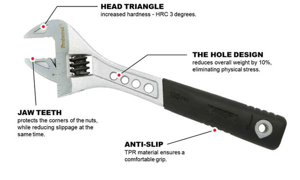 6" Matte Proferred Tiger Paw Adjustable Wrench W/ Padded Handle, Matte Finish, Qty 1