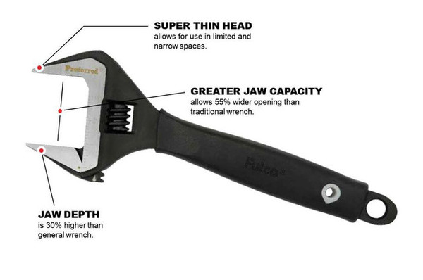 6" Phosphate Proferred Plumbing Adjustable Wrench , Phosphate Finish, Qty 1