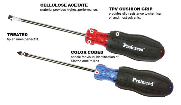 No. 2 (Phillips) x 8" Black Tpv Handle Proferred Acetate Cushion Grip Screwdriver, Qty 1