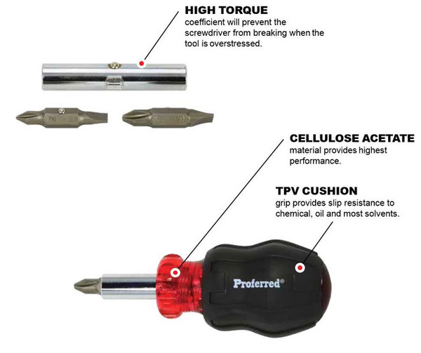 Stubby 5 Piece In 1 Proferred Interchangeable Bit Screwdriver Sets, Qty 1