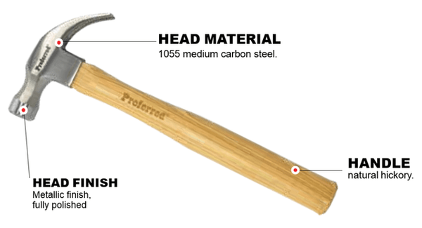 16oz Proferred Hammer, Curved Claw, Qty 1