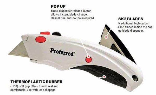 6" Inches Proferred Retractable Utility Knife, Qty 1