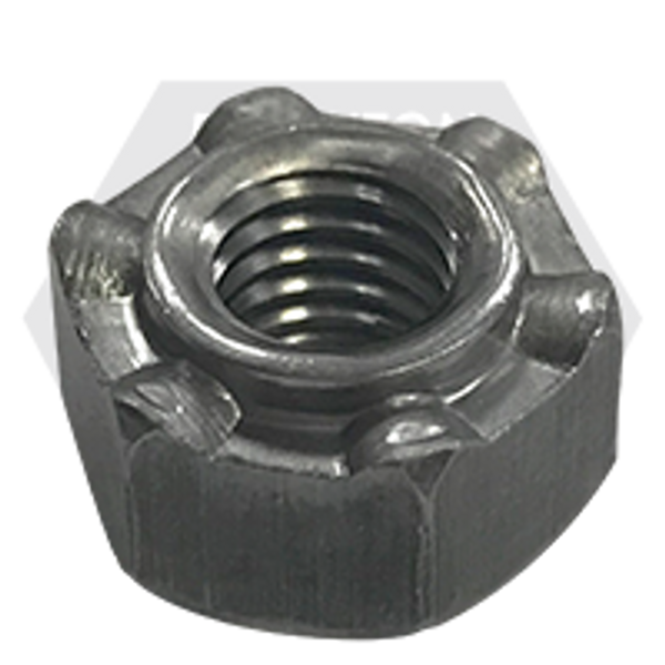 3/8-16 (9417141) Hex Weld Nut, Long Pilot, 6 Projections, Plain Steel, Qty 2000