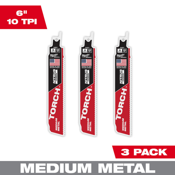 Milwaukee 48-00-6351 6" 10TPI The TORCH with NITRUS CARBIDE Teeth for Medium Metal 3PK 