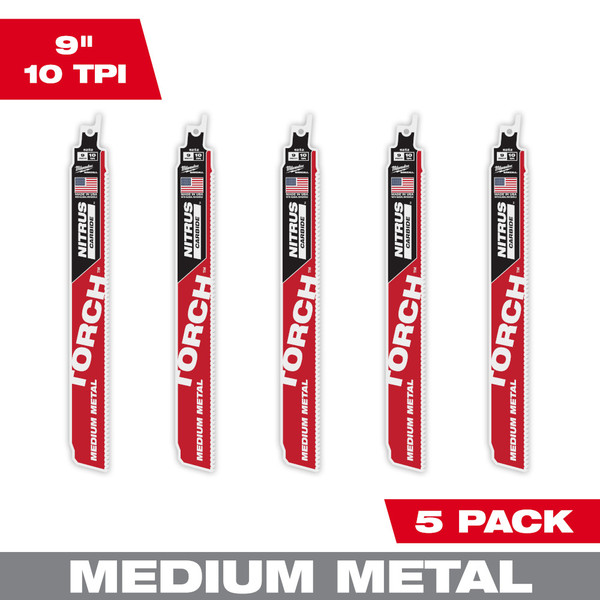 Milwaukee 48-00-6552 9" 10TPI The TORCH with NITRUS CARBIDE Teeth for Medium Metal 5PK 
