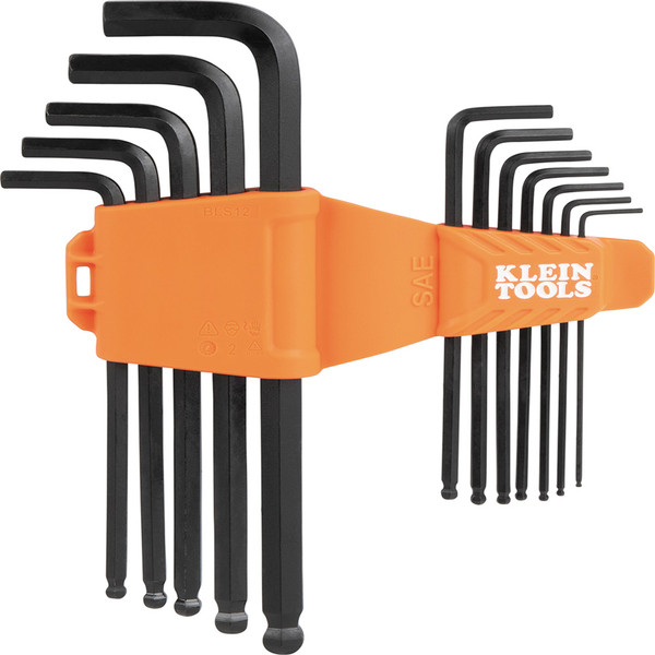 Klein Tools BLS12 L-Style Ball-End Hex Key Wrench Set, SAE, 12-Piece
