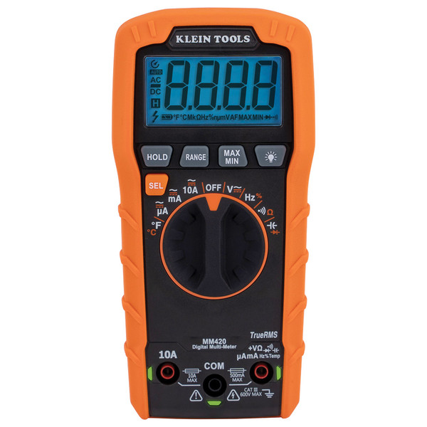 Klein Tools MM420 Digital Multimeter, TRMS Auto-Ranging, 600V, Temp