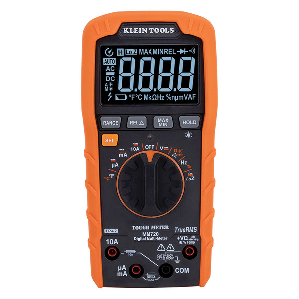 Klein Tools MM720 Digital Multimeter, TRMS Auto-Ranging, 1000V, Temp, Low Impedance