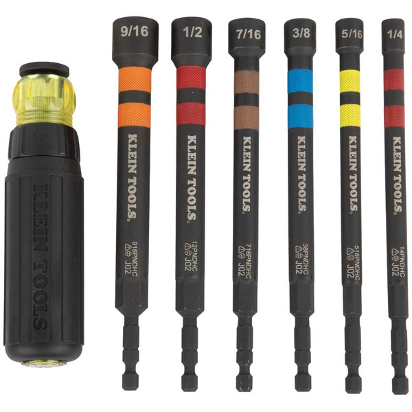 Klein Tools 32950 Hollow Magnetic Color-Coded Ratcheting Power Nut Drivers, 6-Piece