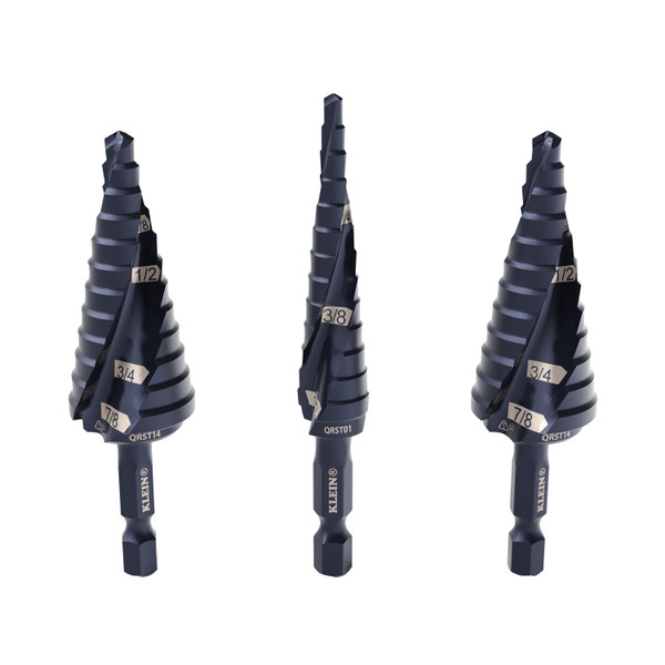 Klein Tools QRST2S Step Drill Bit Set, Quick-Release, Double Fluted, 3-Piece