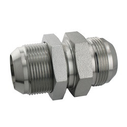 Midland Metal 2700-LN-20-20 Bulkhead Union with Lock Nut, 1-1/4-in Male JIC x 1-1/4-in Male JIC, Steel