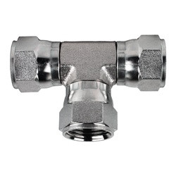Midland Metal 6606-06-06-06 Swivel Union Tee, 3/8-in Female JIC Swivel x 3/8-in Female JIC Swivel x 3/8-in Female JIC Swivel, Steel