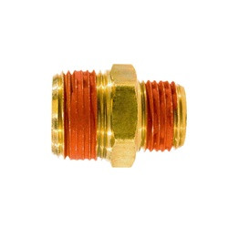 Midland Metal P-306-R-64-VS Reducing Hex Pipe Nipple with Sealant, 3/8-in Male NPTF x 1/4-in Male NPTF, Brass