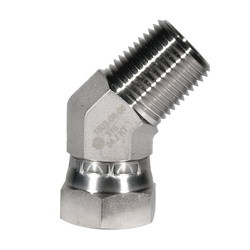 STAINLESS ADAPTERS SS1503-04-04 45-deg Swivel Elbow, 1/4-in Male NPTF x 1/4-in Female NPSM Swivel, Stainless Steel