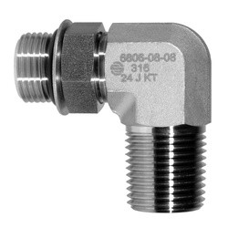 STAINLESS ADAPTERS SS6806-08-08 90-deg Elbow, 1/2-in Male Adjustable O-Ring Boss x 1/2-in Male NPTF, Stainless Steel