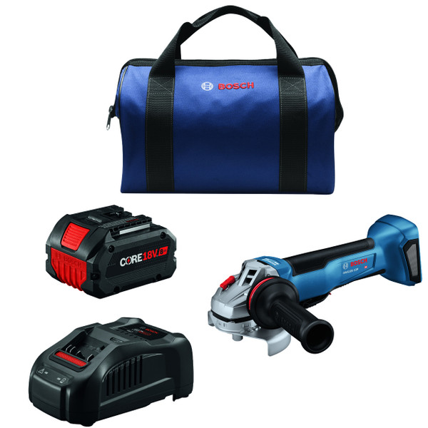 Bosch GWS18V-10PB14 18V Brushless 4-1/2  5 In. Angle Grinder Kit with No Lock-On Paddle Switch and (1) CORE18V 8 Ah High Power Battery