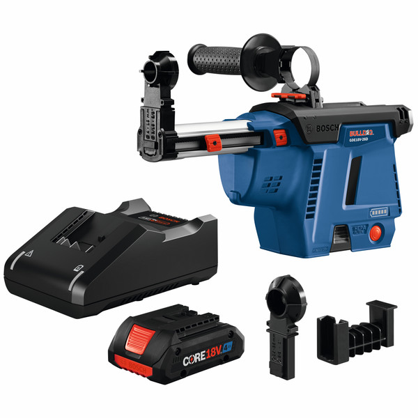 Bosch GDE18V-26DB15 18V SDS-plus Bulldog 1 In. Dust Collection Attachment Kit with (1) CORE18V 4 Ah Advanced Power Battery