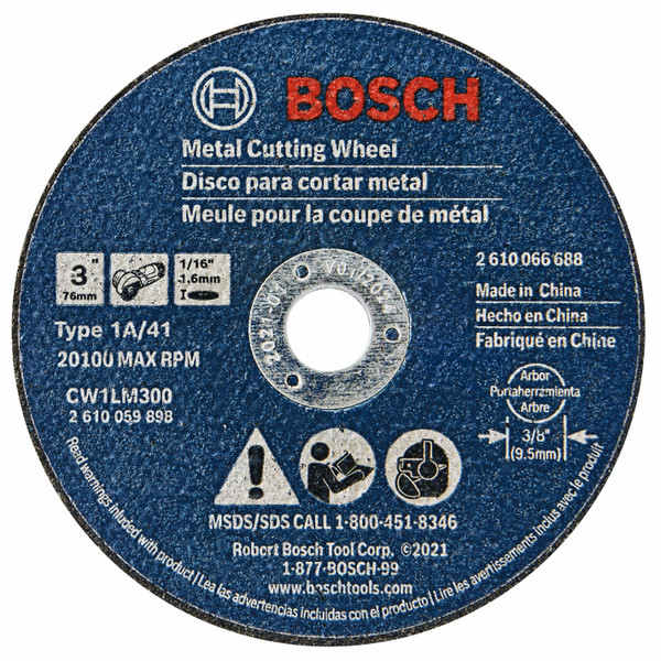 Bosch CW1LM300 3 In. x .1/16 In. 3/8 In. Arbor Type 1 Metal Cutting Wheel