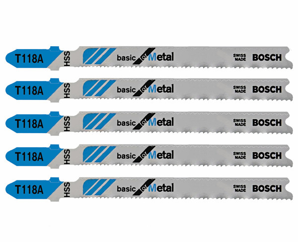 Bosch T118A 5 pc. 3-5/8 In. 17-24 TPI Basic for Metal T-Shank Jig Saw Blades