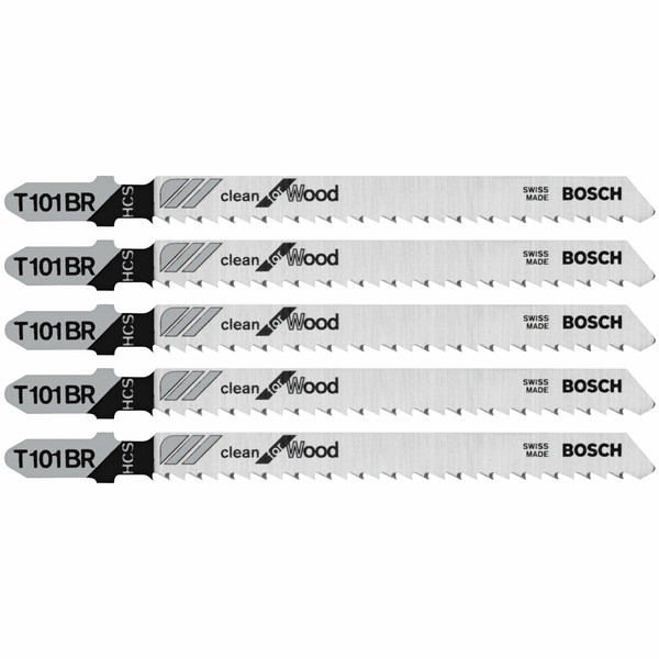 Bosch T101BR 5 pc. 4 In. 10 TPI Reverse Pitch Clean for Wood T-Shank Jig Saw Blades