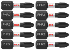 Bosch ITPH2R1B 10 pc. Impact Tough 1 In. Phillips #2R Reduced Insert Bits (Bulk Pack)