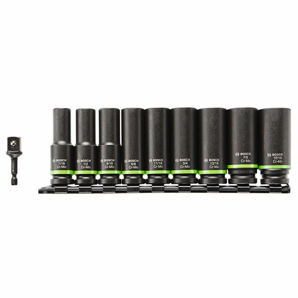 Bosch ITDSO12V10 10 pc. Impact Tough Deep Well 1/2 In. Socket Set with 1/4 In. Hex to 1/2 In. Socket Adapter
