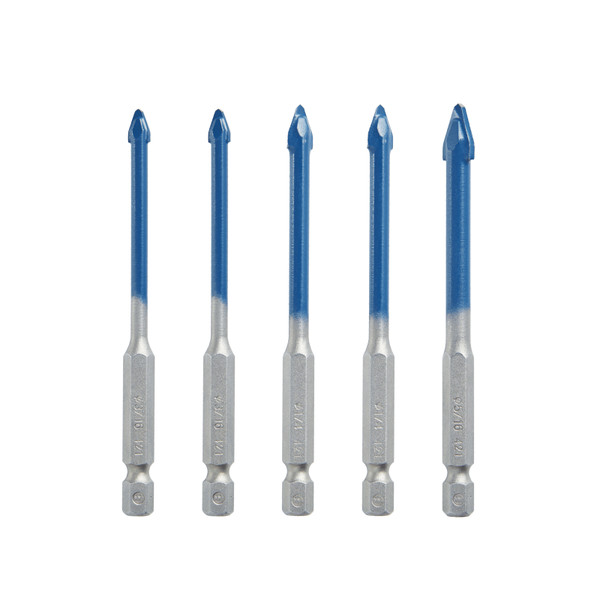 Bosch PTBX05 5 pc. Porcelain Tile Drill Bit Set: (2) 3/16", (2) 1/4", (1) 5/16"