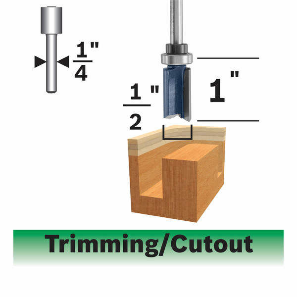 Bosch 85680MC 1/2 In. x 1 In. Carbide-Tipped Double-Flute Top-Bearing Straight Trim Router Bit