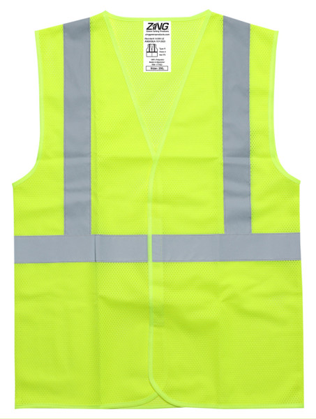 Zing V-200 LE L Hi-Vis Class 2 Mesh Safety Vest, Hook and Loop, No Pockets, Lime, Size L