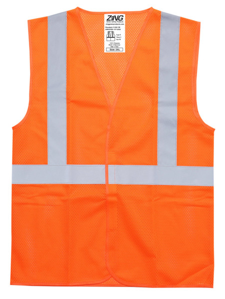 Zing V-200 OE L Hi-Vis Class 2 Mesh Safety Vest, Hook and Loop, No Pockets, Orange, Size L