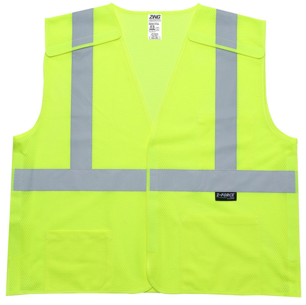 Zing V-220 LE 3XL Hi-Vis Class 2 Mesh Breakaway Safety Vest, Hook and Loop, With 3 Pockets, Lime, Size 3XL