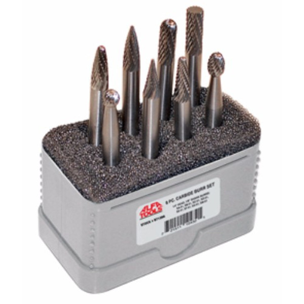 Alfa Tools 8 PC BURR SET 1/4" HEAD 1/8" SHANK