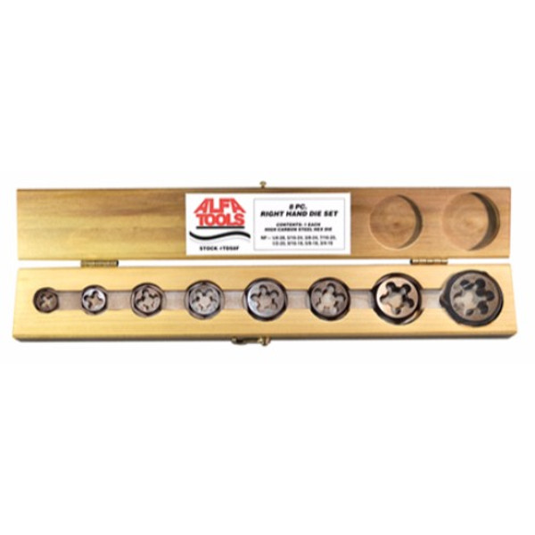 Alfa Tools TDS8C 8pc Carbon Steel Right Hand Die NC 1/4-3/4
